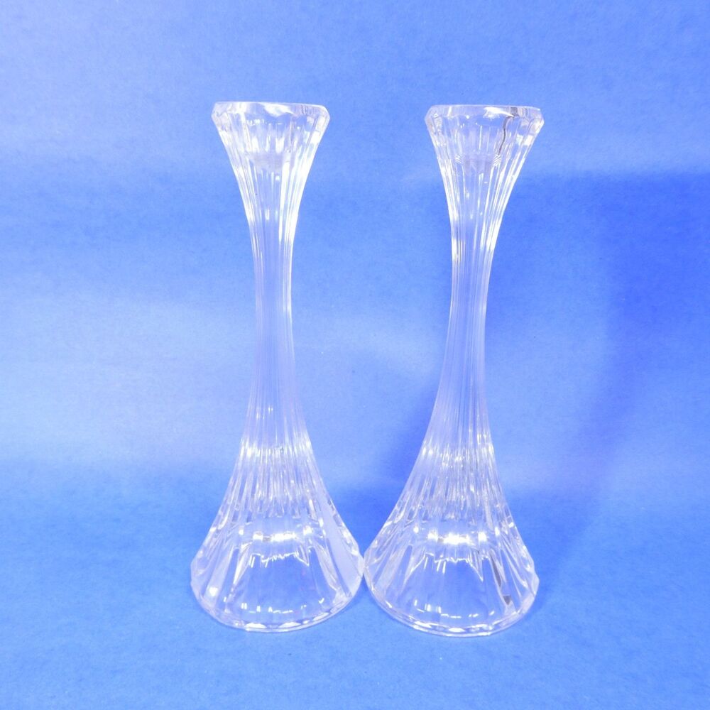 2 Mikasa Park Lane Candlesticks 8” Pair Candle Holders Clear Glass Vintage